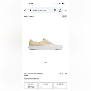 Brand New Never Worn Vans Beige “Peace Paisley” Sneakers